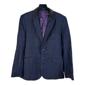 Ted Baker Sport Coat 40 R Men's Blue Purple Windowpane Wool Regular Fit Blazer